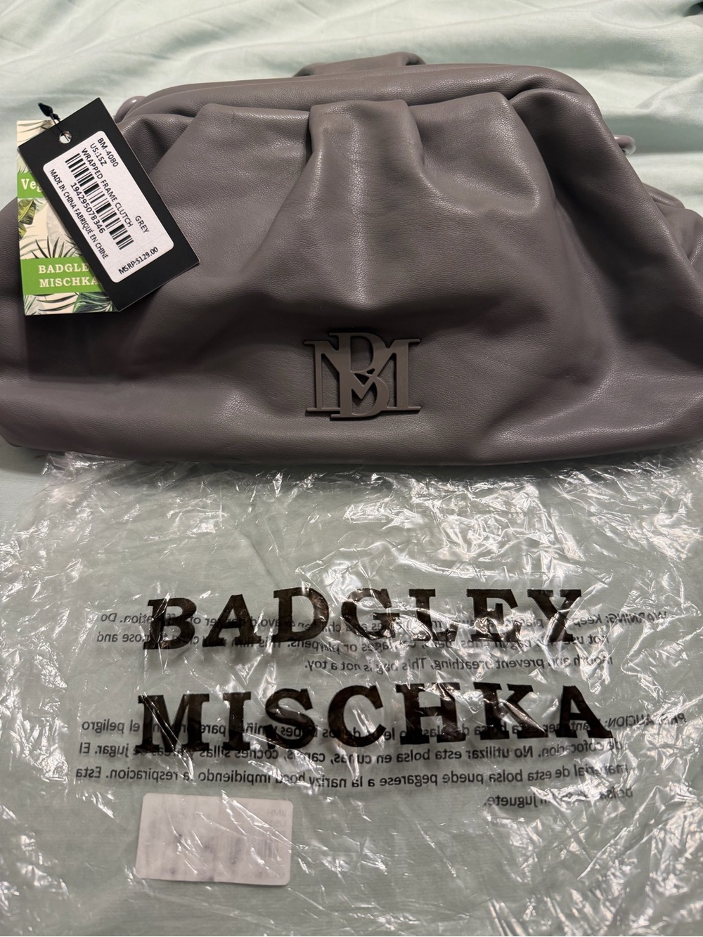 Badgley Mischka Gray Draped Frame Clutch Shoulder Bag NWT Chain